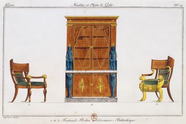 Sessel und Bibliotheksschreibtisch, Tafel 12, Illustration aus Collection de meubles et objects de gout (Sammlung von Möbeln und Geschmackgegenständen)