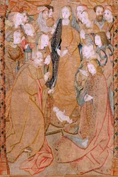 Flämischer Wandteppich. Serie Triumphe der Mutter oder Paños de Oro. Geburt Christi (Nacimiento de Cristo). Dritter Wandteppich in der Serie. Modell Colin de Cooter (?). Herstellung Pieter van Aelst (oder van Edingen), Brüssel. Ca 1500-1502. Stoff Gold, Si