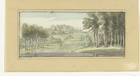 Landschaft mit Wasser im Vordergrund