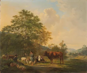Hügelige Landschaft mit Schäfer