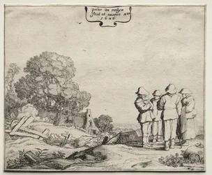 Landschaft mit vier Bauern im Gespräch, 1626