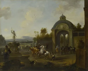 Jagdfest an einem Brunnen