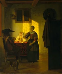 Ein Paar spielt Karten, mit einer Dienerin, ca. 1665-75