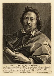 Porträt von Jacques Jordaens, flämischer Maler, Zeichner und Tapisseriedesigner, bekannt für seine Historiengemälde, Genrebilder und Porträts