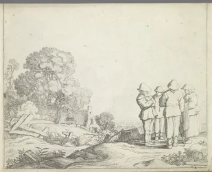 Landschaft mit drei Bauern und einer Bäuerin Landschaften mit Figuren (Serientitel) Spiegel der Natur und Schule der Zeichenkunst (...) (Serientitel)