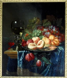 Früchte und Wein. Gemälde von Pieter De Ring (1615-1660)