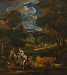 Eine pastorale Landschaft mit Reisenden, ca. 1657-1701