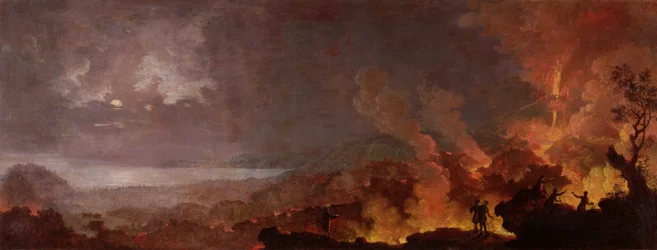 Ausbruch des Vesuvs bei Nacht mit Zuschauern im Vordergrund