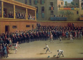 Das Handballspiel, von Pietro Fabris (aktiv 1768-1778), Detail, Italien