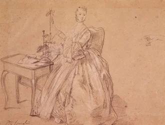 Eine Frau beim Spinnen