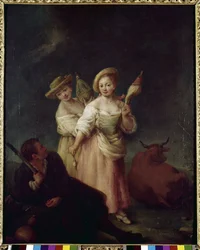 Die Spinnerinnen (Le filatrici) - Gemälde von Pietro Longhi, ca. 1760. Venedig, Fondazione Querini Stampalia