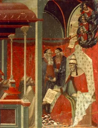 Honorius III. genehmigt die Karmelitenregel, Detail aus der Predella des Altarbildes für das Carmine