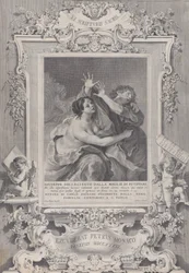 Joseph und Potiphars Frau, in einem verzierten Rahmen, 1739