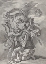 Moses empfängt die Gesetzestafeln von Gott, der vom Himmel herabsteigt, ca. 1730-39