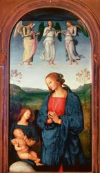 Polyptychon der Kartause von Pavia: Madonna mit Kind und drei Engeln
