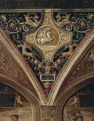 Krieger zu Pferd, Deckendekor. Gemälde von Perugino