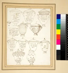 12 marmorne Graburnen mit Deckeln