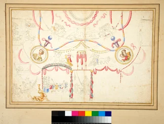 Ein Deckenentwurf mit Ehemann und Ehefrau (Büsten) im zentralen Kreis