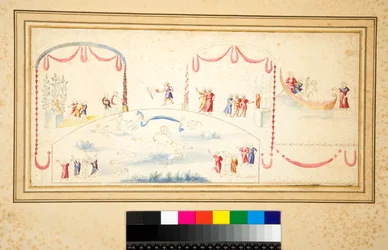 Aphrodite schwimmt mit zahlreichen Putti um sie herum