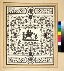 Kopie eines Mosaikbodens, schwarz auf weiß, Pavimento di Bacco del Palazzo di Augusto