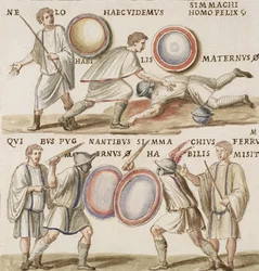 Ms Gen 1496 Tafel CXVI Gladiatoren