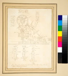 Skizze eines Teils eines Deckenfreskos