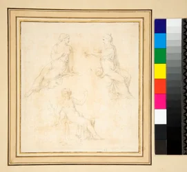 Drei sitzende weibliche Figuren