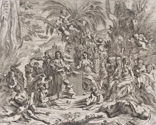 Eine Allegorie der Malerei, ein Kind in der Mitte links zeichnet auf einem Tablet, umgeben, 1637-38