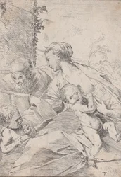 Die Heilige Familie mit dem kleinen Johannes, der einen Apfel hält