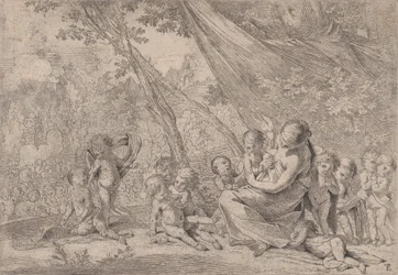 Der Garten der Nächstenliebe, Frau, die Nächstenliebe darstellt, rechts umgeben von Kindern, ca. 1631-37
