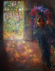 Blumenhaus, ca. 1910, von Plinio Nomellini (1866-1943), Öl auf Leinwand, 200x160 cm, Italien, 20. Jahrhundert