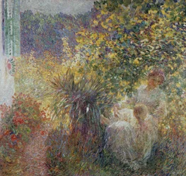 Mutter und Sohn im Garten