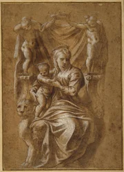 Die Madonna mit Kind auf dem Thron
