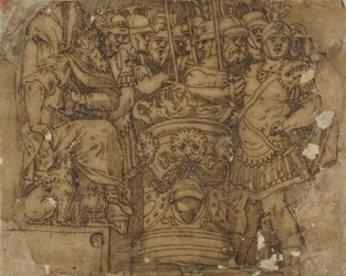 Mucius Scaevola steckt seine Hand in die Flamme vor Porsenna