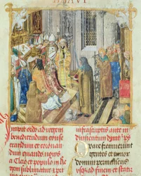 Krönung des Königs von Polen aus dem Pontifikale von Bischof Erasmus Ciolek, ca. 1510