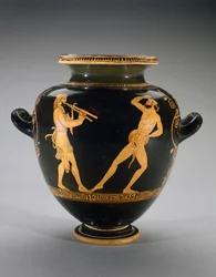 Rotfiguriger Stamnos mit Szene von Herkules mit Satyr, 440-420 v. Chr.