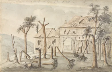 Hougoumont, gezeichnet einen Monat nach der Aktion vom 18. Juni 1815, Juli 1815
