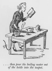 ... dann das kochende Wasser aus dem Kessel in die Teekanne gießen