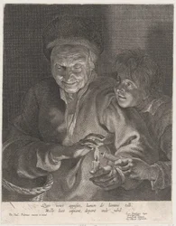 Alte Frau und ein Junge mit Kerzen