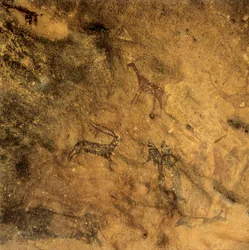 Prähistorischer phallischer Tanz, Spanien, Katalonien, Lleida, El Cogul, Maurenhöhle