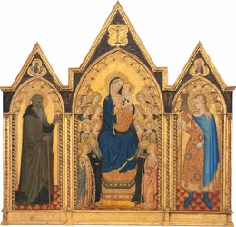 Madonna und Kind auf dem Thron mit Heiligen und Engeln, und Heiligen Antonius Abt