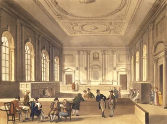 Dividendensaal im South Sea House, veröffentlicht von R. Ackermann, 1810