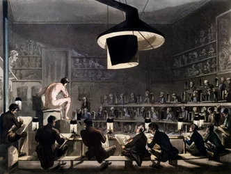 Zeichnen nach dem Leben an der Royal Academy, Somerset House, London, aus Microcosm of London von R. Ackermann, 1810