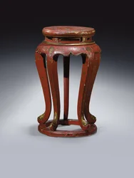Jardinière (rot lackiert mit goldenen, braunen und grünen Details)