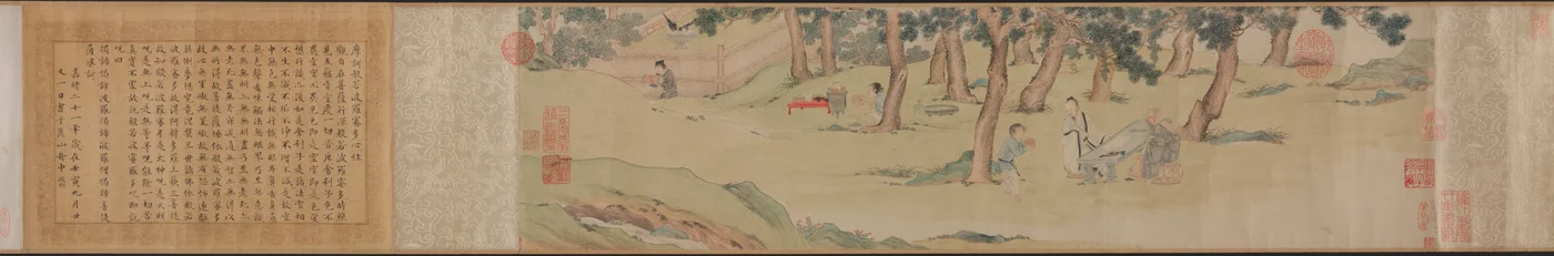 Zhao Mengfu schreibt das Herz (Hridaya) Sutra im Austausch für Tee