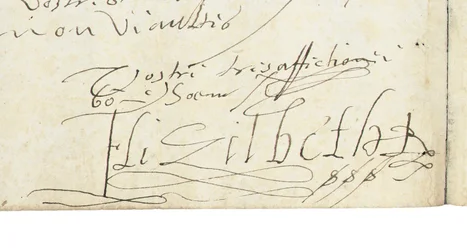 Unterschrift auf einem Brief von Elisabeth I. von England an Heinrich IV. von Frankreich, ca. 1596