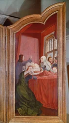 Die Heilige Sippe oder der Altar von St. Anna, Detail des rechten Panels, das den Tod von St. Anna darstellt, 1509