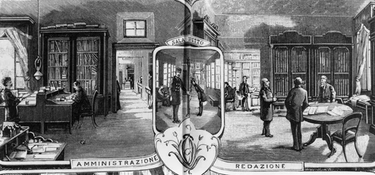 Büros der Gebrüder Treves, Redaktion und Verwaltung, Mailand, Italien, Illustration von Quinto Cenni (1845-1917) aus L