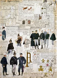 Uniformen des Königreichs Italien zwischen 1896 - 1897, Tafel aus dem Cenni-Codex, Sammlung militärischer Skizzen in Aquarell