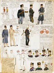 Uniformen des Königreichs Italien 1898, Tafel aus dem Cenni-Codex, Sammlung militärischer Skizzen in Aquarell